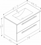 Apatinė s pintelė apatinė su praustuvu Serena 81cm, rudas ąžuolas 